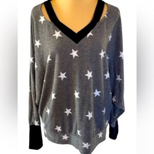 White Birch Gray Stars Sweater w/ Velvet Trim Women’s Size Medium